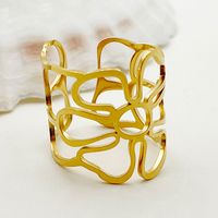 304 Stainless Steel 14K Gold Plated Simple Style Classic Style Asymmetrical Plating Hollow Out Round Flower Open Rings main image 5
