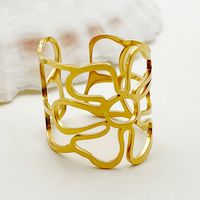 Edelstahl 304 14 Karat Vergoldet Einfacher Stil Klassischer Stil Asymmetrisch Überzug Aushöhlen Runden Blume Offener Ring main image 5