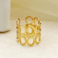 304 Stainless Steel 14K Gold Plated Simple Style Classic Style Asymmetrical Plating Hollow Out Round Flower Open Rings main image 3