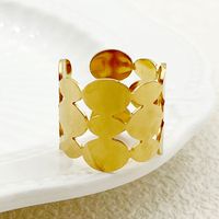 304 Stainless Steel 14K Gold Plated Simple Style Classic Style Asymmetrical Plating Hollow Out Round Flower Open Rings main image 4