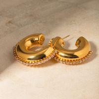 1 Pair Simple Style Classic Style C Shape Plating Inlay 316 Stainless Steel  Rhinestones 18K Gold Plated Ear Studs main image 4