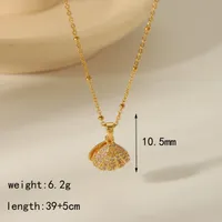 304 Stainless Steel Copper 18K Gold Plated Beach Simple Style Inlay Starfish Shell Fish Tail Artificial Pearls Zircon Pendant Necklace main image 2