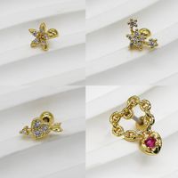 1 Piece Basic Modern Style Classic Style Star Heart Shape Flower Inlay 316L Stainless Steel  Copper Zircon Ear Studs Cartilage Earrings main image 10