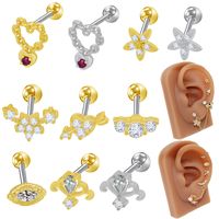 1 Piece Basic Modern Style Classic Style Star Heart Shape Flower Inlay 316L Stainless Steel  Copper Zircon Ear Studs Cartilage Earrings main image 11