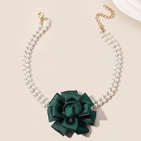 Wholesale Jewelry Fairy Style Elegant Sweet Rose Artificial Pearl Cloth Choker main image 4