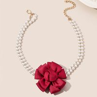 Bijoux En Gros Style De Fée Élégant Sucré Rose Perle Artificielle Chiffon Collier Ras De Cou main image 6