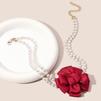 Wholesale Jewelry Fairy Style Elegant Sweet Rose Artificial Pearl Cloth Choker sku image 1