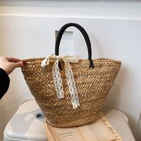 Women's Large Straw Solid Color Vacation Beach Magnetic Buckle Straw Bag main image 5