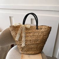 Women's Large Straw Solid Color Vacation Beach Magnetic Buckle Straw Bag main image 3
