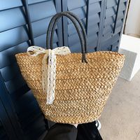 Women's Large Straw Solid Color Vacation Beach Magnetic Buckle Straw Bag main image 6