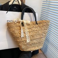 Women's Large Straw Solid Color Vacation Beach Magnetic Buckle Straw Bag main image 2