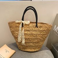 Women's Large Straw Solid Color Vacation Beach Magnetic Buckle Straw Bag main image video