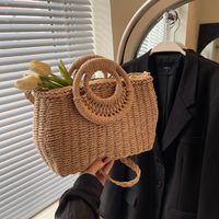 Women's Large Straw Solid Color Vacation Beach String Straw Bag main image 4