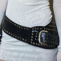Retro Punk Solid Color Pu Leather Rivet Women's Woven Belts sku image 11