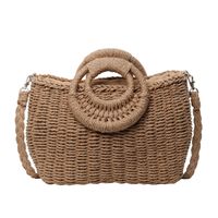 Women's Large Straw Solid Color Vacation Beach String Straw Bag sku image 1