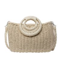 Women's Large Straw Solid Color Vacation Beach String Straw Bag sku image 2