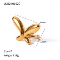IG Style Modern Style Classic Style Solid Color Butterfly 316 Stainless Steel  Titanium Steel 18K Gold Plated Open Rings In Bulk sku image 1