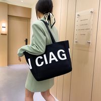 Women's Large Canvas Letter Basic Classic Style Open Tote Bag main image 3