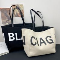 Women's Large Canvas Letter Basic Classic Style Open Tote Bag main image 7