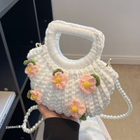 Women's Medium Fabric Flower Cute Weave Open Crochet Bag sku image 2
