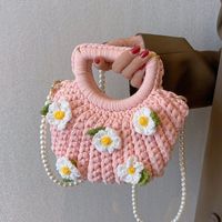Women's Medium Fabric Flower Cute Weave Open Crochet Bag sku image 4