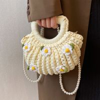 Women's Medium Fabric Flower Cute Weave Open Crochet Bag sku image 1