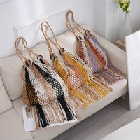 Women's Medium Cotton Color Block Vacation Beach Weave Hollow Square Open Shoulder Bag main image 11