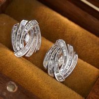 1 Pair Elegant Waves Inlay Copper Zircon Ear Studs sku image 1