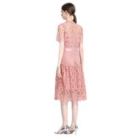 Women's Regular Dress Streetwear Round Neck Lace Short Sleeve Solid Color Midi Dress Daily main image 2