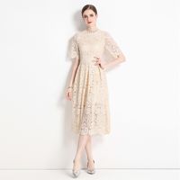 Women's Regular Dress Streetwear Standing Collar Short Sleeve Solid Color Midi Dress Daily main image 5