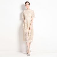 Women's Regular Dress Streetwear Standing Collar Short Sleeve Solid Color Midi Dress Daily main image 2