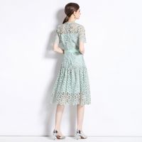Women's Regular Dress Streetwear Round Neck Lace Short Sleeve Solid Color Midi Dress Holiday main image 3