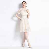 Women's Regular Dress Streetwear Round Neck Lace Short Sleeve Solid Color Knee-Length Holiday Daily main image 4