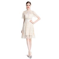 Women's Regular Dress Streetwear Round Neck Lace Short Sleeve Solid Color Knee-Length Holiday Daily main image 5