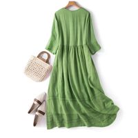 Frau Normales Kleid Einfacher Stil V-Ausschnitt Halbarm Einfarbig Midi-Kleid Täglich main image 3