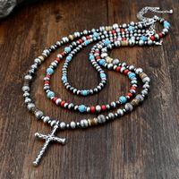 IG Style Simple Style Cross Round CCB Alloy Turquoise Beaded Unisex Pendant Necklace Necklace main image 1