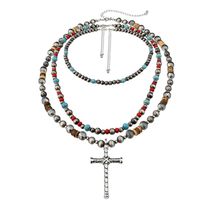 IG Style Simple Style Cross Round CCB Alloy Turquoise Beaded Unisex Pendant Necklace Necklace main image 3