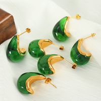 Retro Water Droplets 304 Stainless Steel Resin Plating Women's Ear Studs main image 6