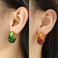 Retro Water Droplets 304 Stainless Steel Resin Plating Women's Ear Studs main image 5