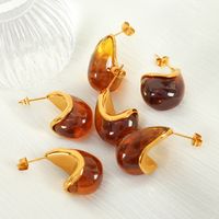 Retro Water Droplets 304 Stainless Steel Resin Plating Women's Ear Studs main image 4