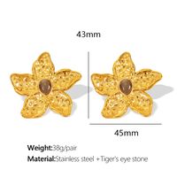 Acier Au Titane Plaqué Or 18K Rétro Incruster Fleur Oeil De Tigre Boucles D'Oreilles sku image 1