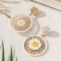 1 Pair Sweet Flower Imitation Pearl Raffia Drop Earrings main image 6