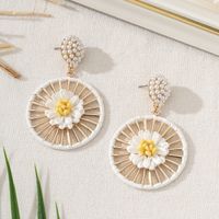 1 Pair Sweet Flower Imitation Pearl Raffia Drop Earrings main image 4