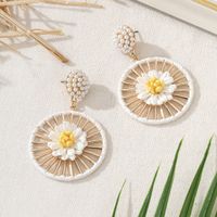 1 Pair Sweet Flower Imitation Pearl Raffia Drop Earrings main image 3