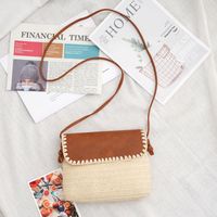 Women's Small Straw Color Block Vacation Flip Cover Straw Bag main image 5