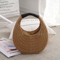 Women's Medium Straw Solid Color Vacation Magnetic Buckle Straw Bag sku image 1