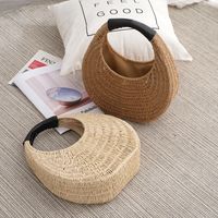 Women's Medium Straw Solid Color Vacation Magnetic Buckle Straw Bag main image 1