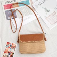 Women's Small Straw Color Block Vacation Flip Cover Straw Bag sku image 2