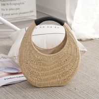 Women's Medium Straw Solid Color Vacation Magnetic Buckle Straw Bag sku image 2