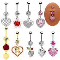1 Piece Lip Rings Cute Retro Shiny Heart Shape Flower 316L Stainless Steel  Alloy Plating Inlay Rhinestones Glass White Gold Plated Gold Plated main image 1
